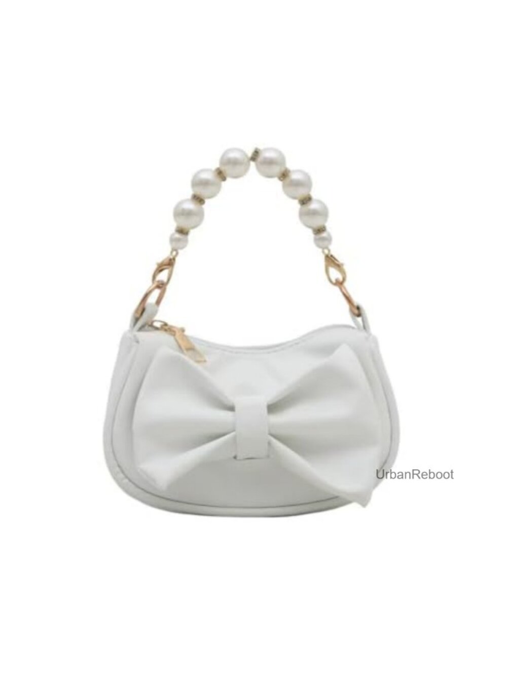 Mini Bow Hobo Shoulder Bag PU Leather Detachable Faux Pearl Handle Zipper